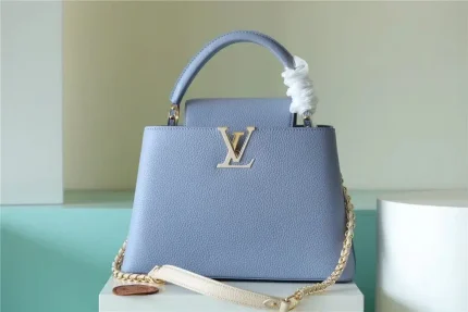 1:1 Replica Louis Vuitton LV Capucines MM Taurillon Light Blue/ Beige Luxury Bag For Women – 12.4in/31.5cm