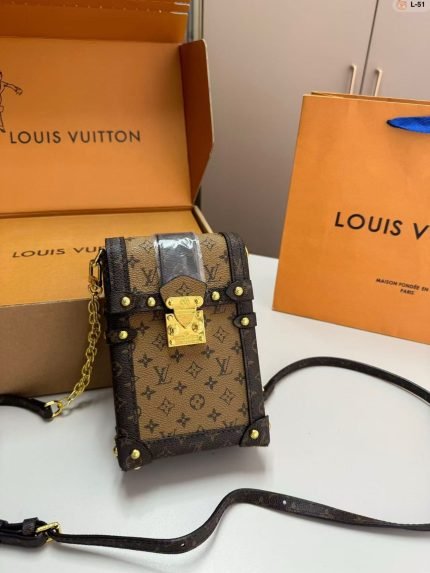 1:1 Replica Louis Vuitton LV Pochette Trunk Verticale Monogram Reverse With Monogram Canvas Luxury Bag For Women M67873 – 6.9in/18cm