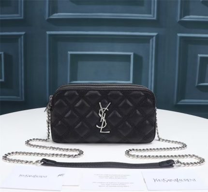 [REP 1:1] Saint Laurent Becky Double-Zip Pouch Black For Women 7.5in/19cm YSL