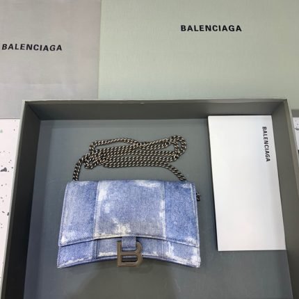 Balenciaga Downtown Small Shoulder Bag With Chain Blue Washed, For Women, Women’s Bags 11.8in/30cm