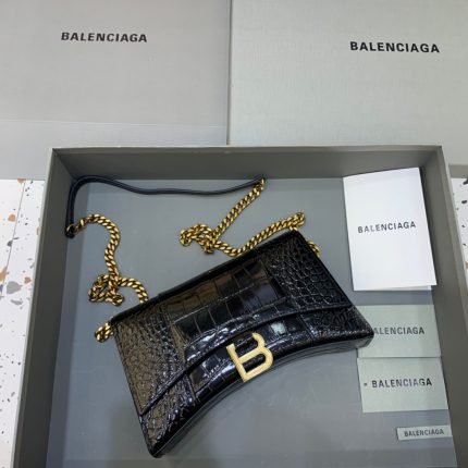 Balenciaga Hourglass Wallet On Chain in Black, For Women, Women’s Bags 9in/23cm
