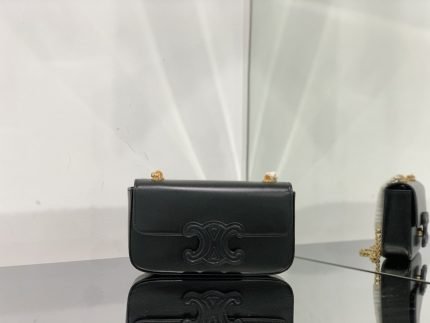 1:1 Replica Celine Chain Shoulder Bag Cuir Triomphe Black For Women 7.9in/20cm