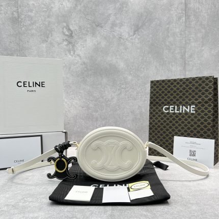 1:1 Replica Celine Crossbody Oval Purse Cuir Triomphe White For Women 6in/16cm