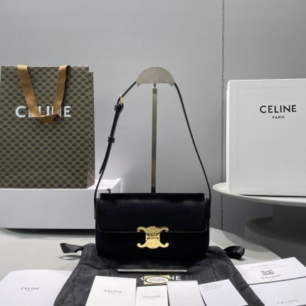 1:1 Replica Celine Triomphe Shoulder Bag Black For Women 8in/20cm