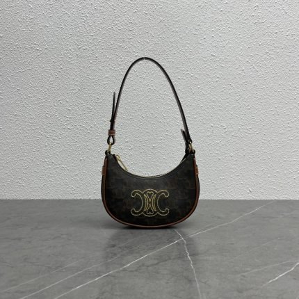 1:1 Replica Celine Triope Heart Embroidered Mini Abba – Triope Canvas Brown For Women 6.4in/16cm 10I602EB1.04LU