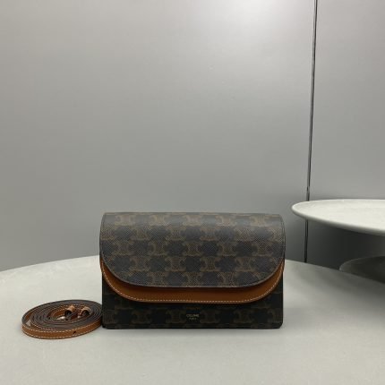 1:1 Replica Celine Wallet On Strap In Triomphe Canvas Brown For Women 8in/20cm 10D852CG9.04LU