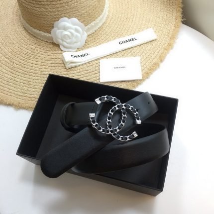1:1 Replica Chanel Belt With Double C Buckle Black with Silver mix Black Hardware Women Belt
