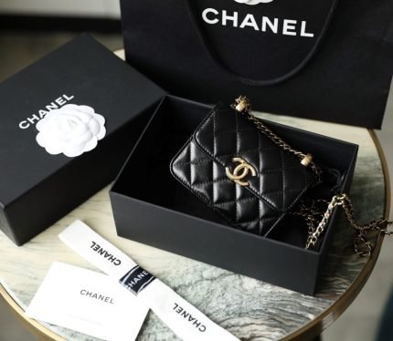 1:1 Replica Chanel CO-CO Clutch With Chain 9.5cm/3.7in Gold Toned Hardware For Women Black