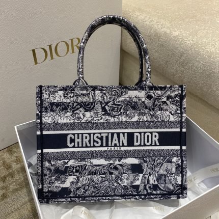 1:1 Replica Christian Dior Medium Dior Book Tote Toile de Jouy Stripes Embroidery, Black For Women Women’s Handbags, 36cm CD M1296ZRLP_M928