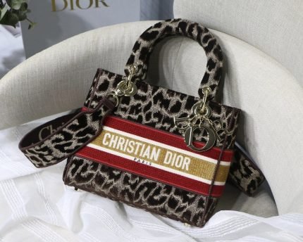 1:1 Replica Christian Dior Medium Lady D-Lite Bag, Leopard Brown, For Women Women’s Handbags, Crossbody Bags, 24cm CD