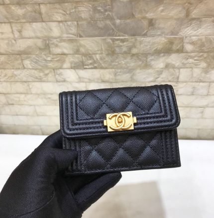 1:1 Replica CO-CO Chanel Flap Card Holder Wallet With Gold Toned Hardware 11cm