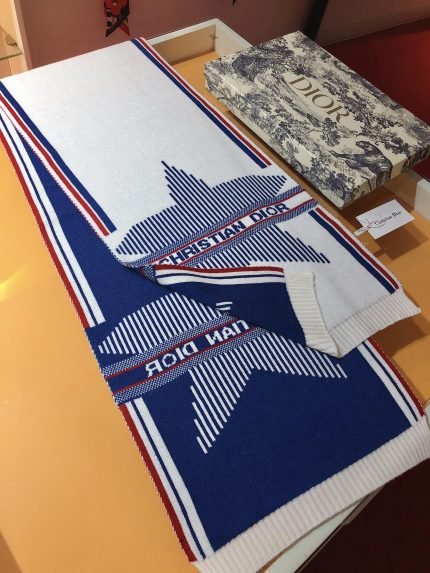 Dior Dioralps Reversible White/Blue Wool and Cashmere Scarf 200cm/79in