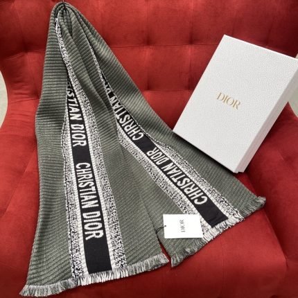 Dior Oblique University Reversible Scarf Green Grey 79in/200cm