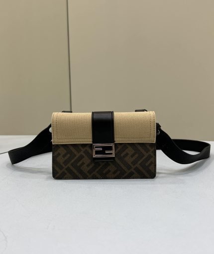 1:1 Replica Fendi Baguette Pouch Brown fabric Black Pouch For Woman 16cm/6in