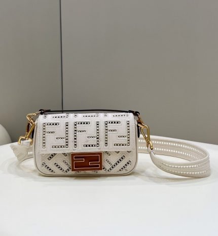 1:1 Replica Fendi Baguette White with Embroidery Small Bag For Woman 21cm/8in