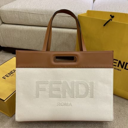 1:1 Replica Fendi Canvas Tote Bag Beige/Brown For Women, Women’s Handbags 18.1in/46cm FF 7VA480