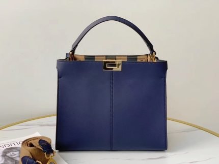 1:1 Replica Fendi Peekaboo X-Lite Tote Medium Dark Blue Bag For Woman 30cm/12in