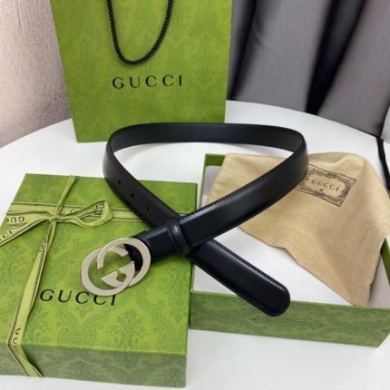 1:1 Replica Gucci Belt With Interlocking G Black For Women, Women Belt