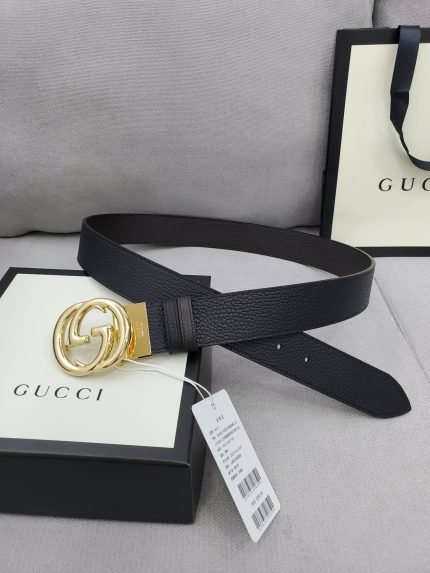 1:1 Replica Gucci Belt With Interlocking G Buckle Black For Women, Women Belt