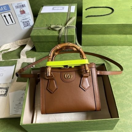 1:1 Replica Gucci Diana Mini Tote Bag Brown For Women  8in/20cm GG 702732 U3ZDT 2185