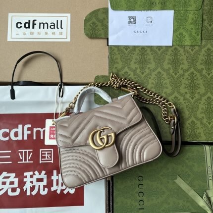 1:1 Replica Gucci GG Marmont Mini Top Handle Bag Nude For Women, Women’s Bags 8.3in/21cm GG
