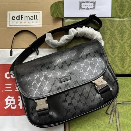 1:1 Replica Gucci Imprime Medium Messenger Bag Black For Women, Women’s Bags 12in/30.5cm GG