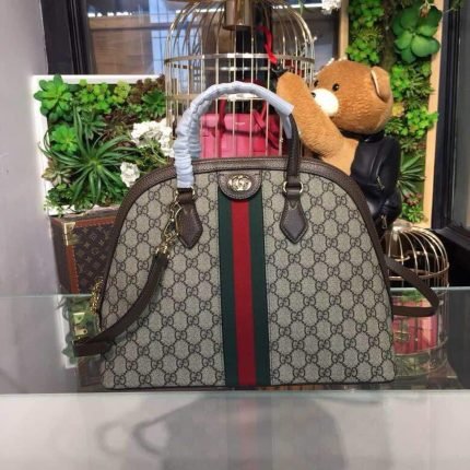 1:1 Replica Gucci Ophidia Medium Shoulder Bag Beige/Ebony GG Supreme Canvas For Women 13in/34cm 524533