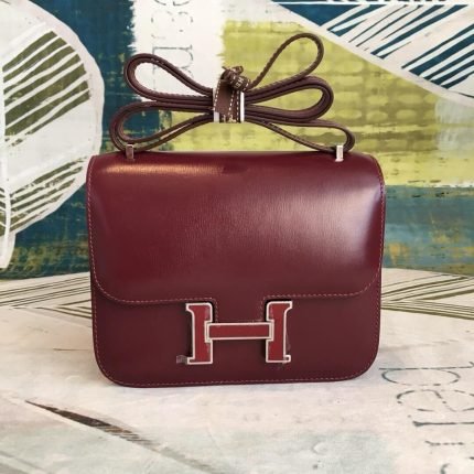 1:1 Replica Hermes Constance Burgundy For Women Silver Toned Hardware 7.4in/19cm