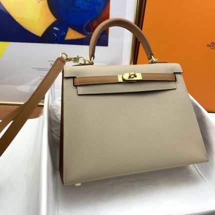 1:1 Replica Hermes Kelly 25 Sellier Epsom Etoupe/Brown Bag For Women, Women’s Handbags, Shoulder Bags 10in/25cm