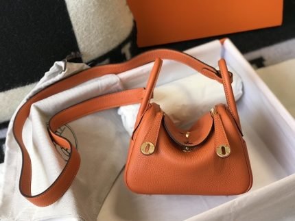 1:1 Replica Hermes Lindy Mini Clemence Bag Orange For Women, Women’s Handbags, Shoulder And Crossbody Bags 7.5in/19cm