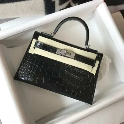1:1 Replica Hermes Mini Kelly 19 Black Silver Toned Hardware Bag For Women, Women’s Handbags, Shoulder Bags 7.5in/19cm