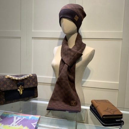 Louis Vuitton Beanie & Scarf Set In Brown
