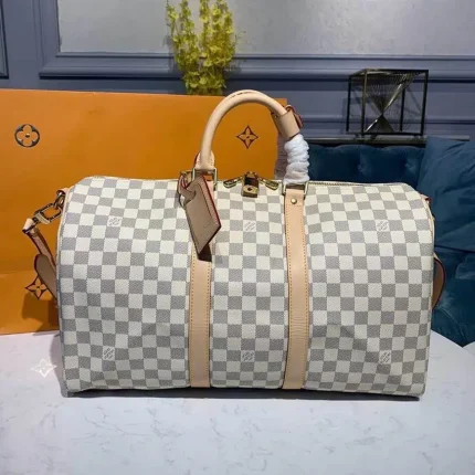 1:1 Replica Louis Vuitton LV Keepall Bandouliere 45 Damier Azur Canvas Luxury Bag For Women N41430 – 17.7in/45cm