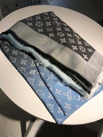 Louis Vuitton Monogram Showtime Shawl Scarf Black/Blue 55in/140cm