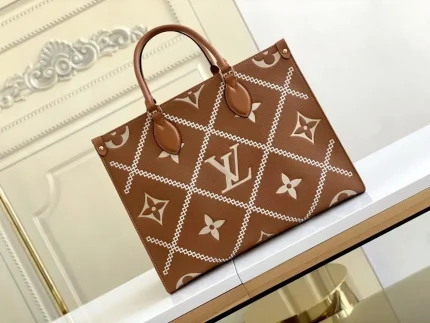 1:1 Replica Louis Vuitton LV Onthego MM Monogram Empreinte Arizona Brown Luxury Bag For Women M46015 – 13.8in/35cm