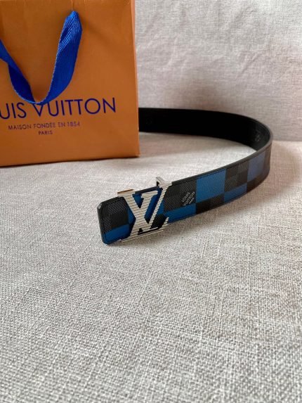 1:1 Replica Louis Vuitton Reversible LV Belt Damier Graphite 3D Canvas Blue and Black LV Women Belt
