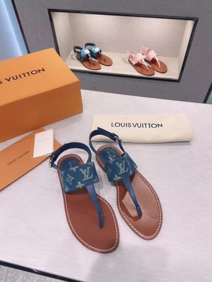 Louis Vuitton Starboard Flat Thong Sandal Monogram Denim Blue For Women LV 1A7RDP