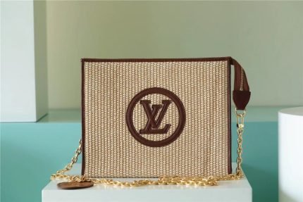 1:1 Replica Louis Vuitton Toiletry Pouch on Chain Raffia Natural /Ceramel Brown  For Women, Women’s Wallets 9.8in/25cm LV