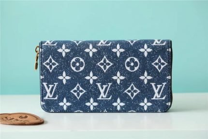 1:1 Replica Louis Vuitton Zippy Wallet Monogram Jacquard Denim Navy Blue For Women, Women’s Wallets 7.7in/19.5cm LV 