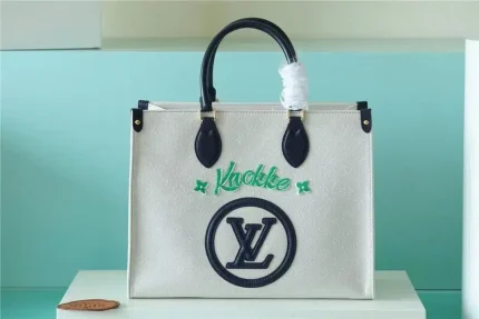 1:1 Replica Louis Vuitton LV Onthego MM Monogram Giant And Raffia White/ Black Luxury Bag For Women – 35cm/13.8in