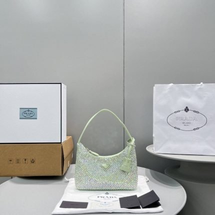 Prada Satin Mini-Bag With Crystals Silver/Gold For Women, Women’s Bags 8.6in/22cm