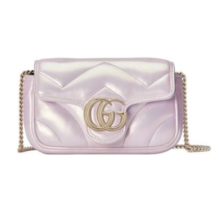 1:1 Replica GG MARMONT SUPER MINI BAG P Pink iridescent matelassé chevron leather Exclusive For Women ‎476433 AAC2U 5826