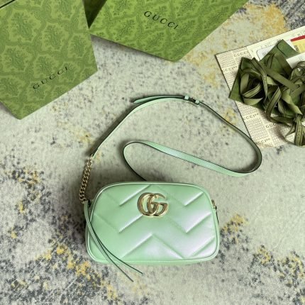 1:1 Replica GG MARMOUNT SMALL SHOULDER BAG P Green iridescent quilted chevron leather Exclusive For Women 447632 AAC2V 3404