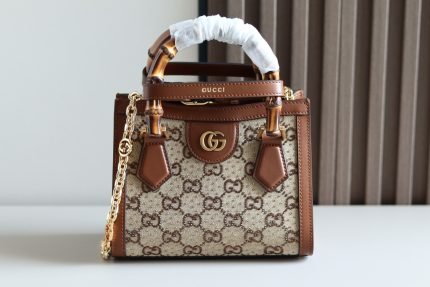 1:1 Replica GUCCI DIANA MINI TOTE BAG P Camel and ebony GG canvas with crystals Exclusive For Women ‎707449 21HRG 2687