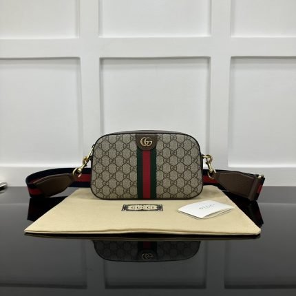 1:1 Replica GUCCI OPHIDIA GG SMALL CROSSBODY BAG P Beige and ebony GG Supreme canvas Exclusive For Women 752591 FACFW 8920