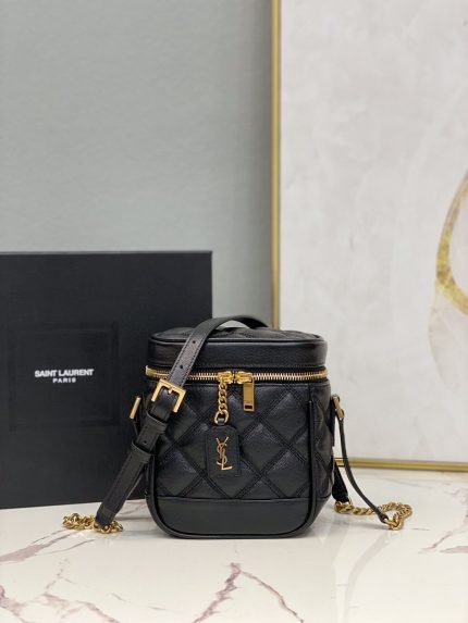 [REP 1:1] Saint Laurent 80’s Vanity Bag In Carré-Quilted Grain De Poudre Black For Women 6.4in/16.5cm YSL 649779DME271000