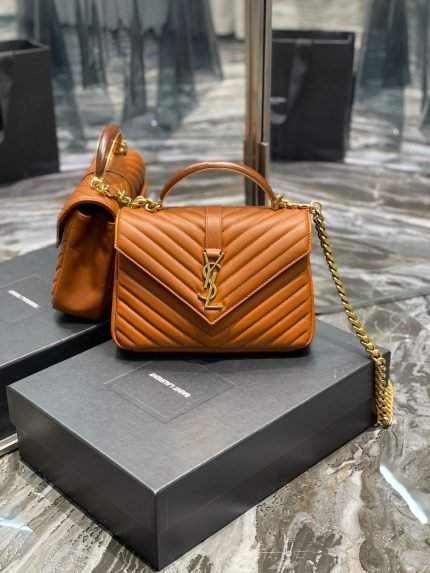 [REP 1:1] Saint Laurent College Medium Chain Bag Brown Gold Toned Hardware For Women 9.4in/24cm YSL 600279BRM076309