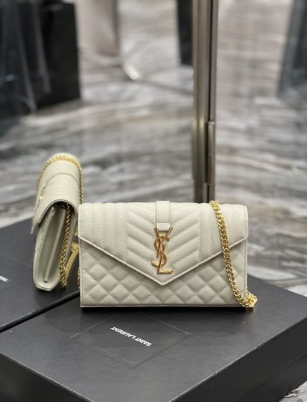 [REP 1:1] Saint Laurent Envelope Small Chain Bag White For Women, Women’s Bags 8.6in/22cm YSL