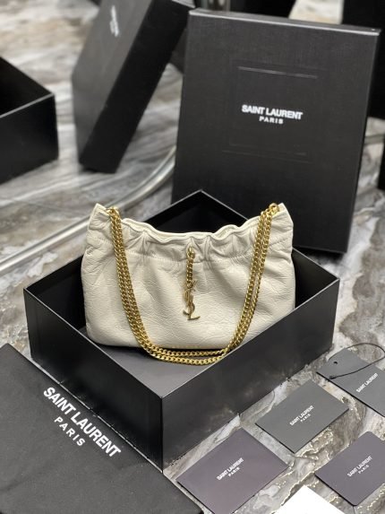[REP 1:1] Saint Laurent Hobo Mini Bag White With Bronze Toned Hardware For Women 9.4in/24cm YSl