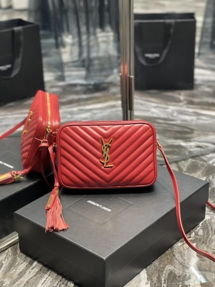 [REP 1:1] Saint Laurent Lou Camera Bag Red With Gold Toned Hardware For Women 9in/23cm YSL 612544DV7076008